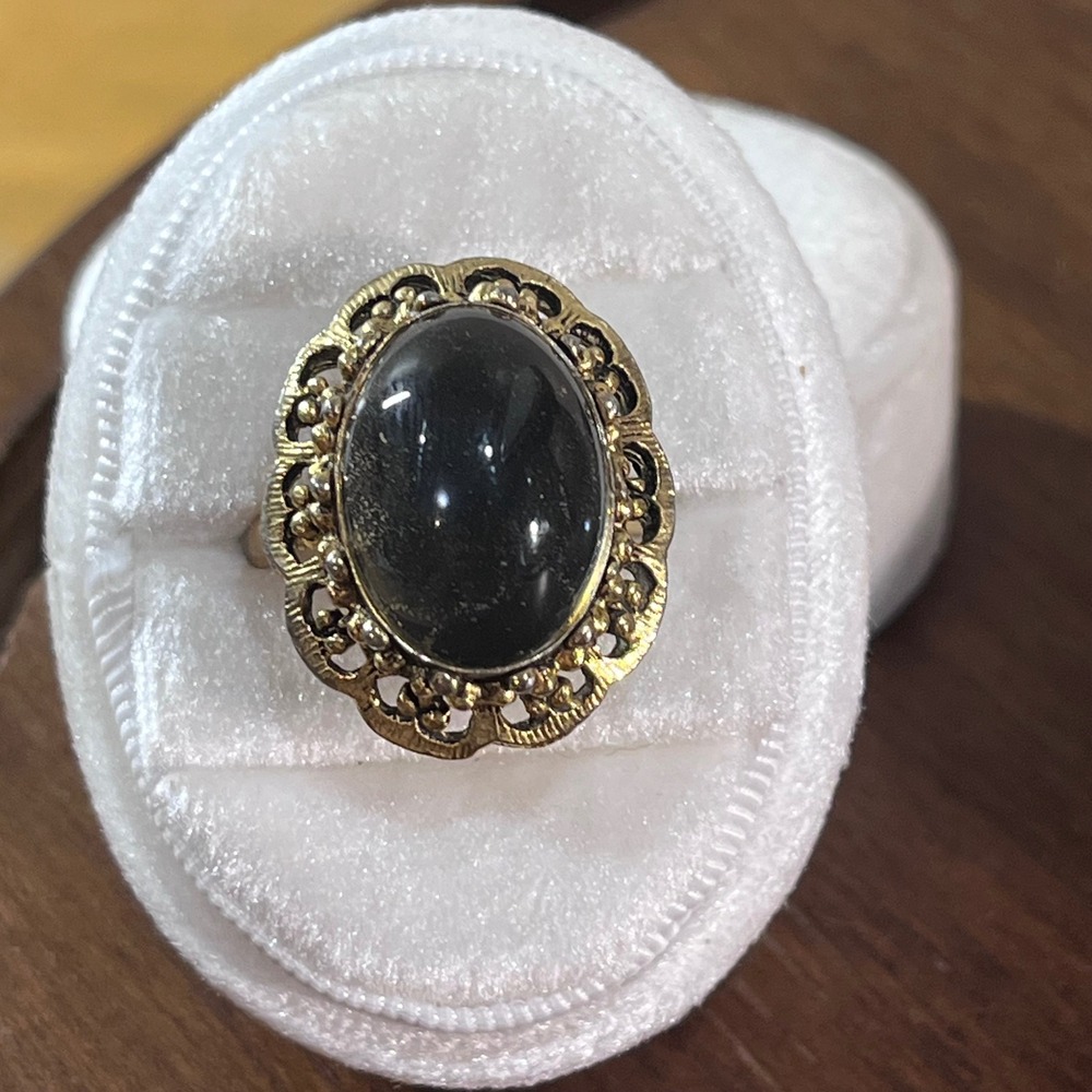 Vtg Ornate Filigree Mood Ring Gold Silver Tone Adjustable Cocktail Ring